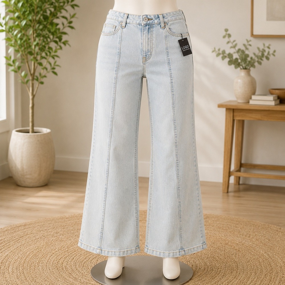 NWT Beautiful by Lawrence Zarian Wide Leg Jeans Womens 14 Light Wash Seam Detail
